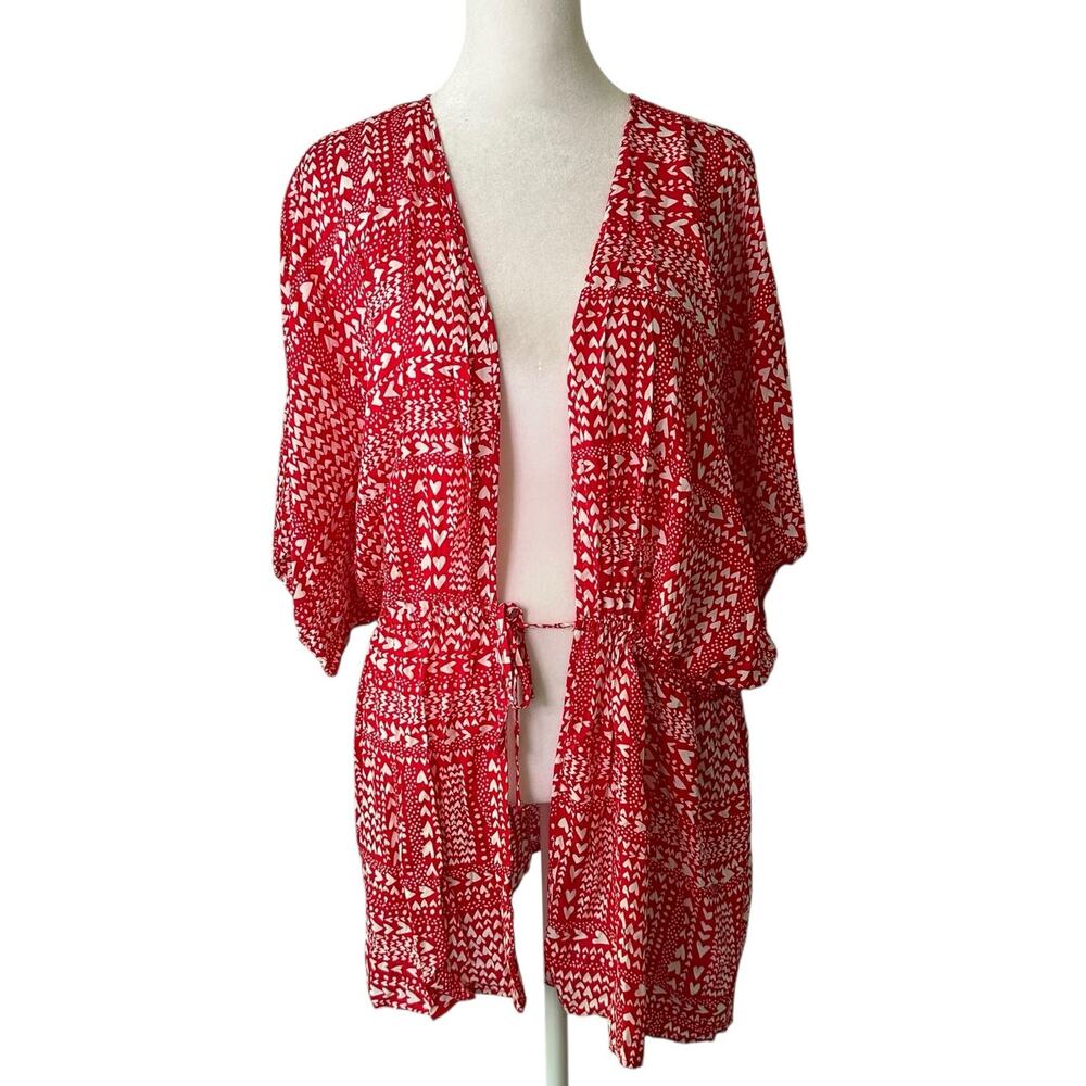 Victoria's Secret red & white heart print kimono robe NWT